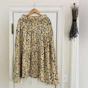 Topshop Yellow and Black Floral Midi Skirt